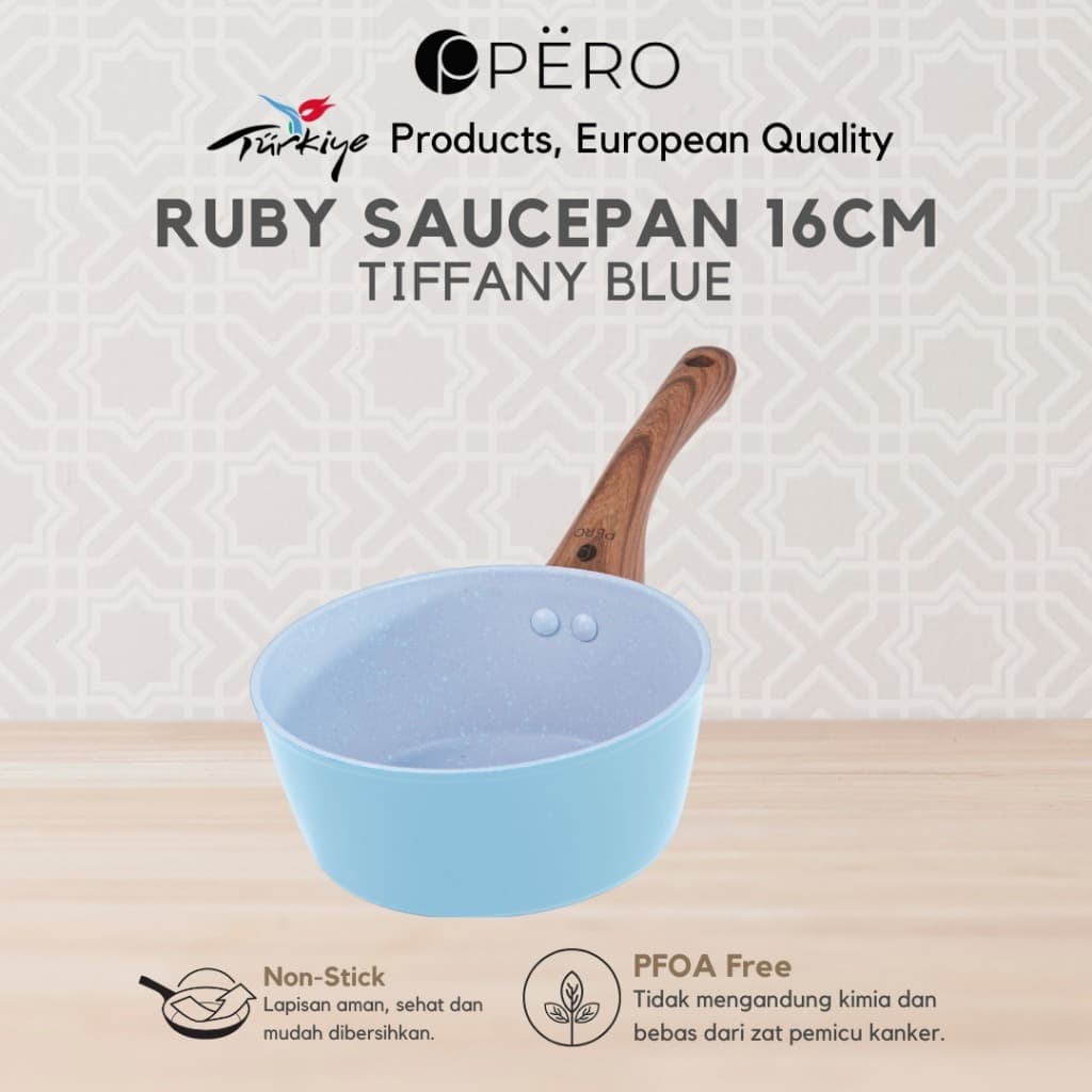Pero Ruby Sauce Pan 16cm Biogranite with Wooden Handle / Saucepan Milkpan 16cm Anti Lengket / Panci Susu / Panci MPASI Serbaguna
