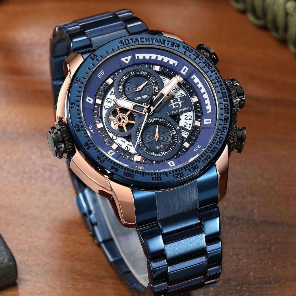 [ DISKON ] Evans Jayden Jam Tangan Pria 9466 Rantai Stainless Kaca Sapphire Water Resistant 5ATM